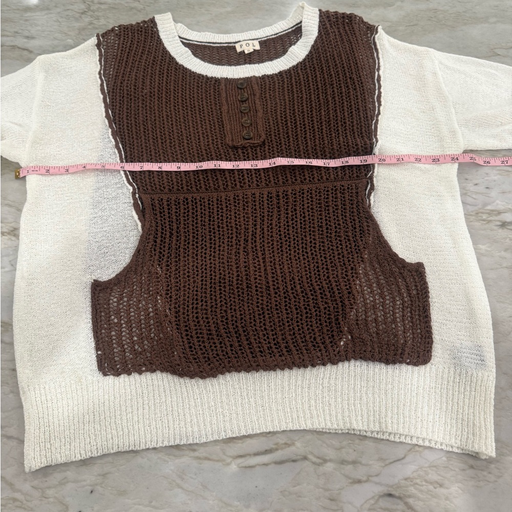 POL Oversized Brown and Cream Open Knit Sweater - Picture 9 of 11